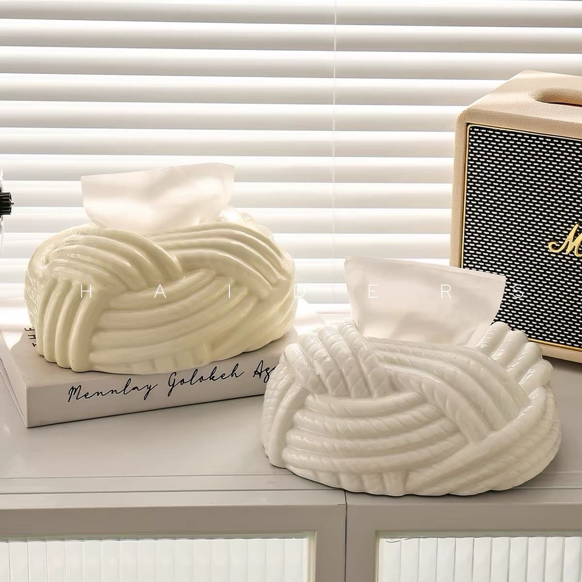 Knotted tissue box - view 1