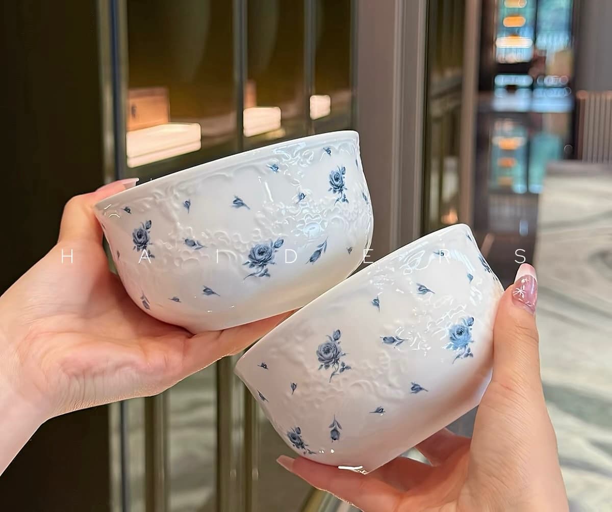 Blue Rose Embossed Serving Bowl - view 1