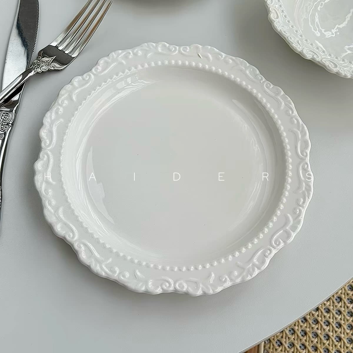 White Baroque Dessert Plate - view 1