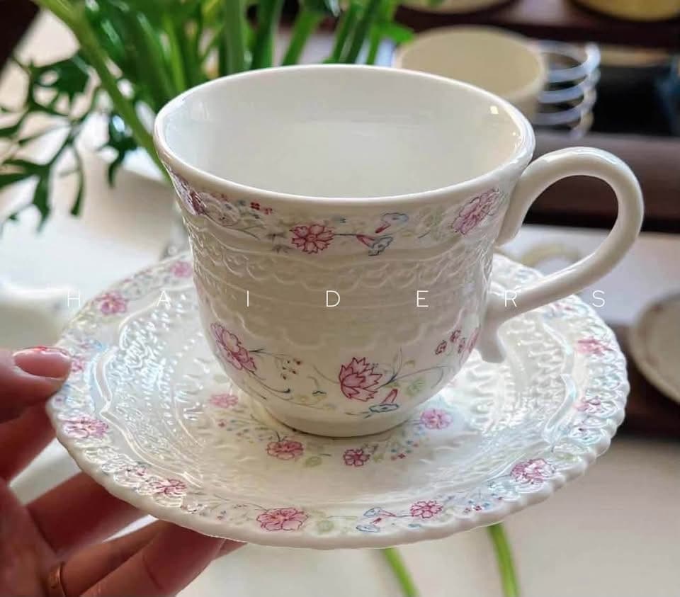 Pink Lace Floral Tea Cup & Saucer - view 1