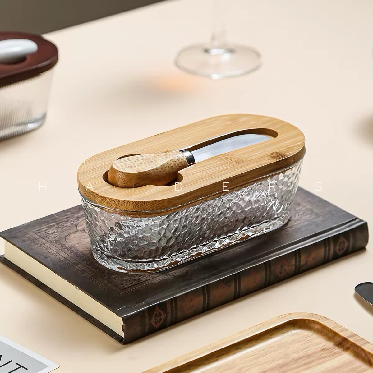Hammered Glass Butter Dish - view 1