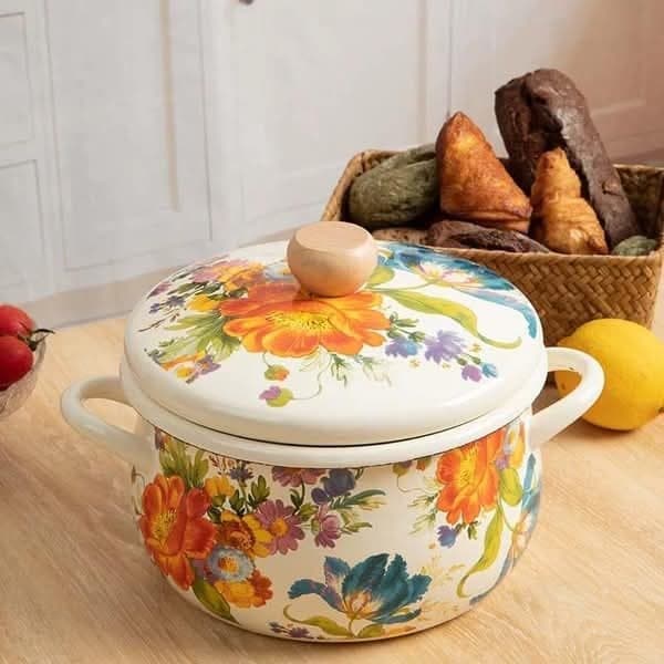 Floral Enamel Cooking Pot - view 1