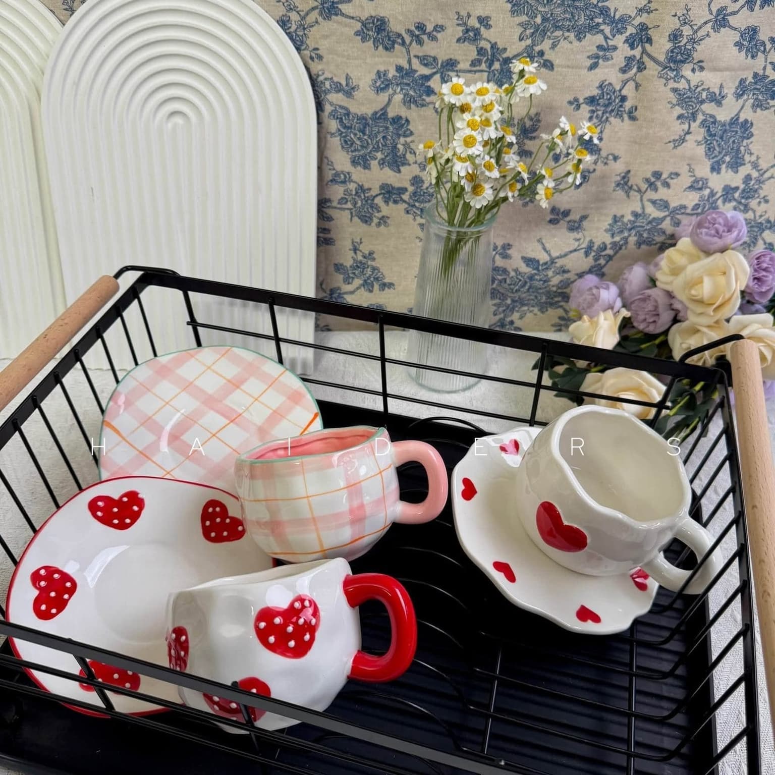 Gingham Heart Cup &amp; Saucer Set