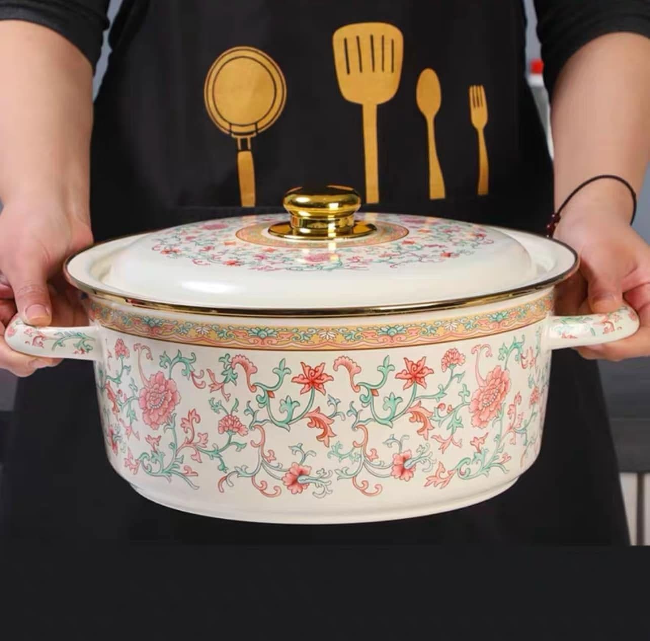 Golden Medallion Enamel Pot - view 1