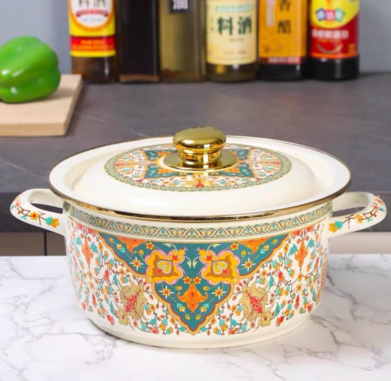 Golden Trim Enamel Pot