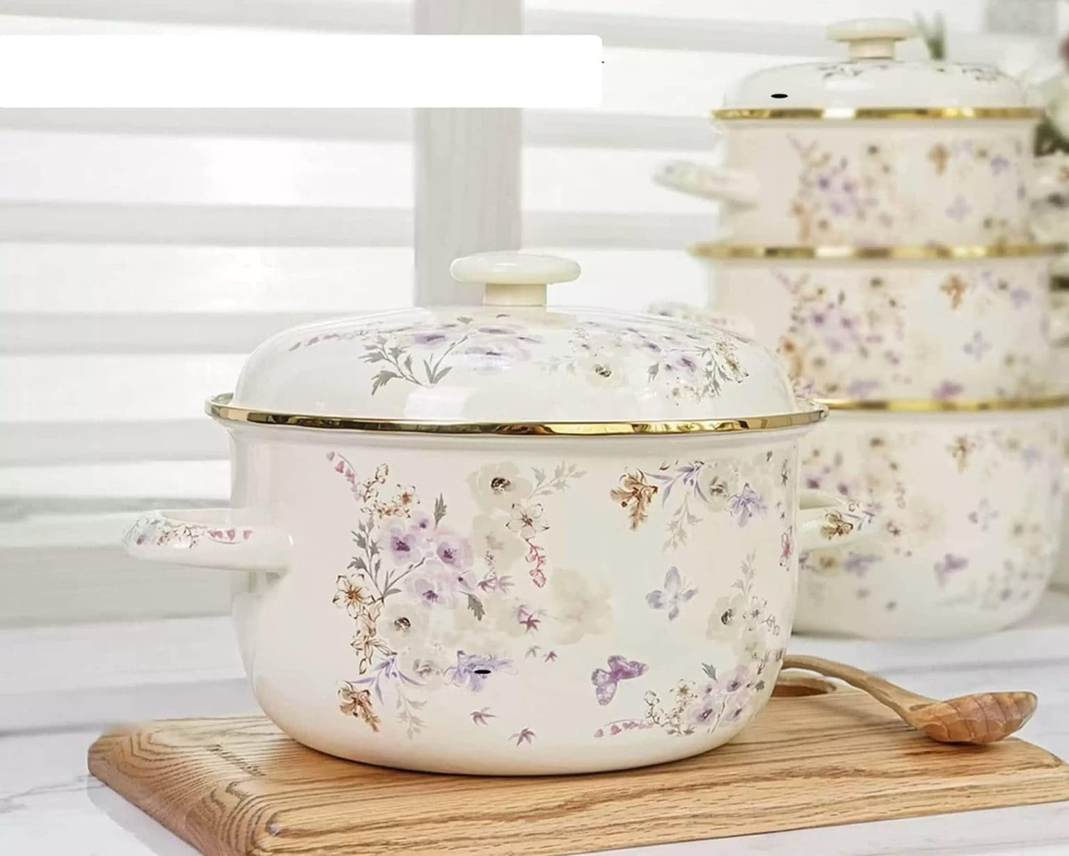 Ivory Meadow Enamel Pot - view 1
