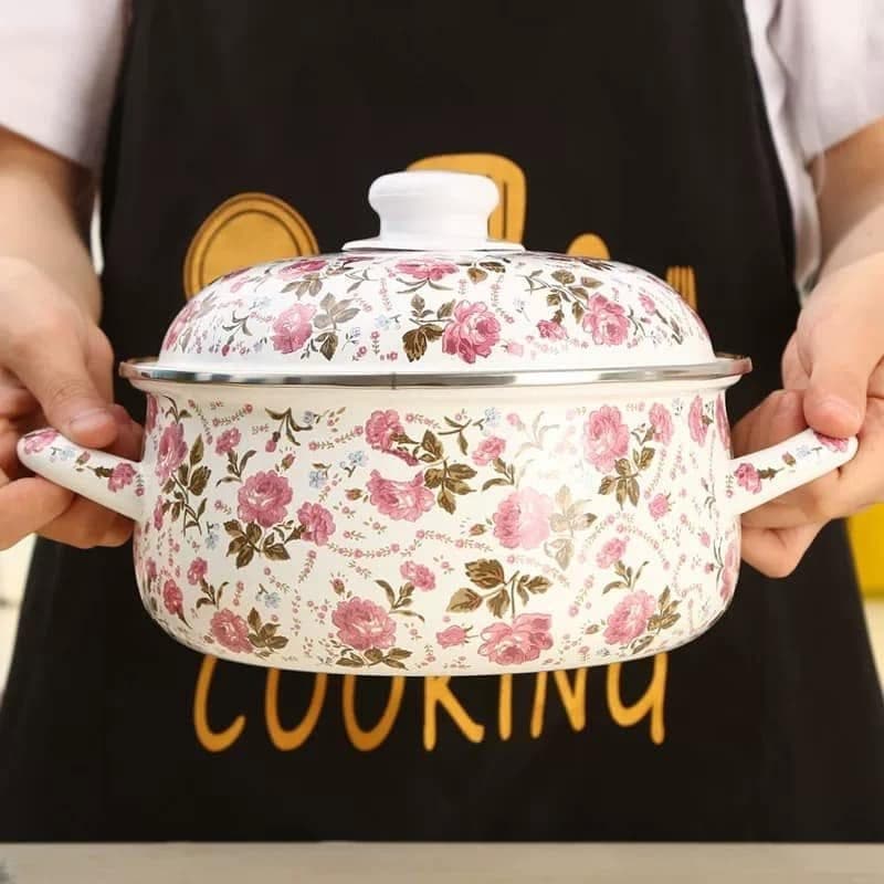 Pink Daisy Enamel Pot