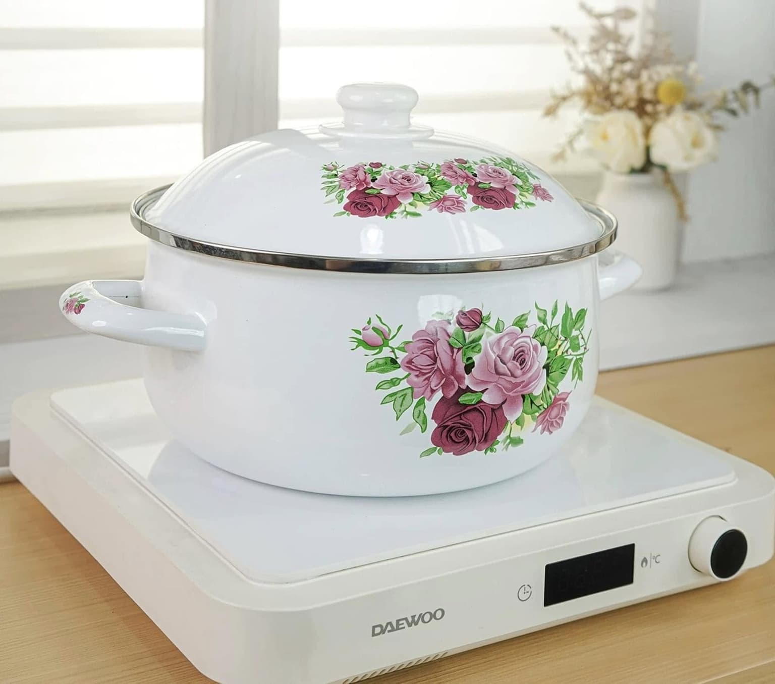 Pink Rose Enamel Pot - view 1