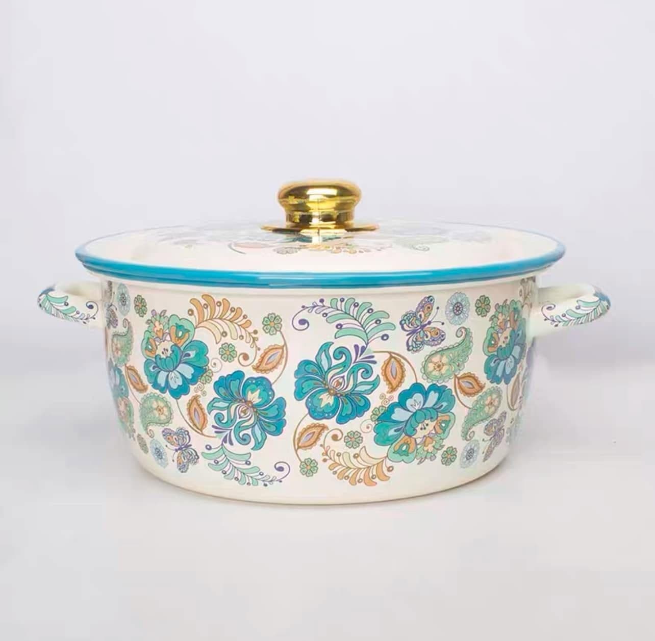 Teal Medallion Enamel Pot